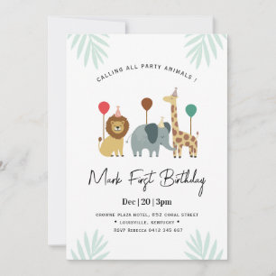 Invitation d'anniversaire Safari Animal 1er