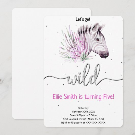 Invitation d'anniversaire Safari Animalier (Devant / Derrière)