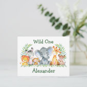 Invitation d'anniversaire Safari Animals Wild One (Debout devant)