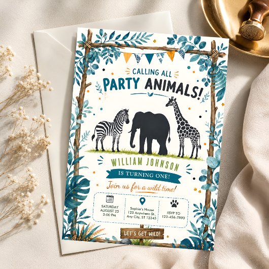 Invitation d'anniversaire Safari Animaux de la Jun