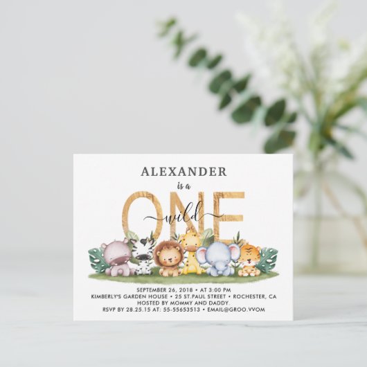 Invitation d'anniversaire Safari Animaux Sauvage U (Debout devant)