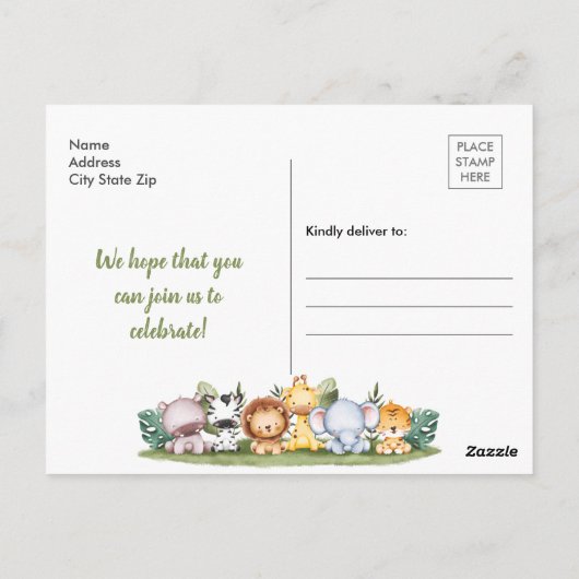 Invitation d'anniversaire Safari Animaux Sauvage U (Dos)