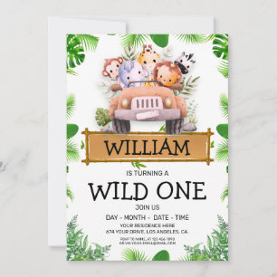 Invitation d'anniversaire Safari Animaux Wild One