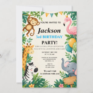 Invitation d'anniversaire Safari Jungle Animals po