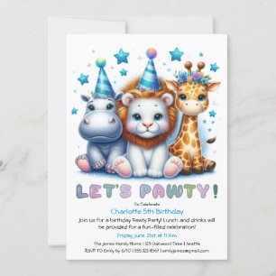 Invitation d'anniversaire Safari Pailleté Bleu Rhi