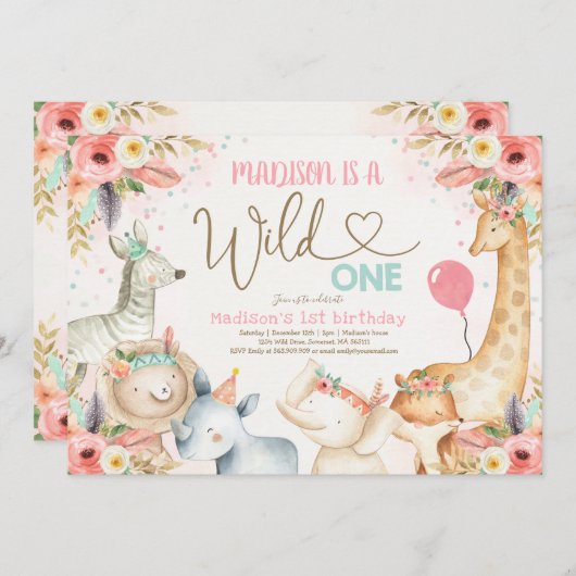 Invitation d'anniversaire Safari Wild One Boho Wil (Devant / Derrière)