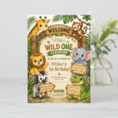 Invitation d'anniversaire Safari Wild One | Douce  (Debout devant)