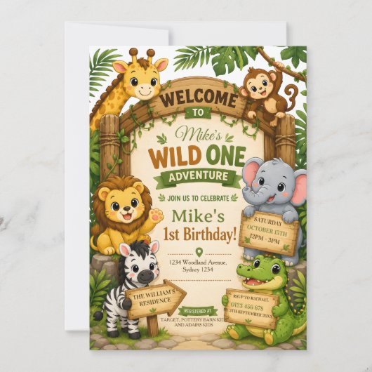 Invitation d'anniversaire Safari Wild One | Douce (Devant)