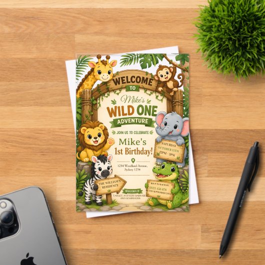 Invitation d'anniversaire Safari Wild One | Douce (Insitu (Carte d'invitation))