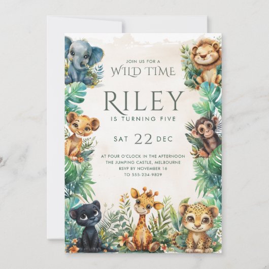 Invitation d'anniversaire Safari Wild Time (Devant)
