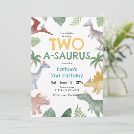 Invitation d'anniversaire Saurus Dinosaur (Debout devant)