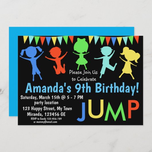 Invitation d'anniversaire saut (Devant / Derrière)