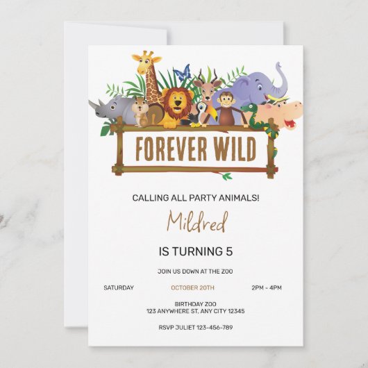 Invitation d'anniversaire sauvage (Devant)