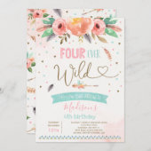 Invitation d'anniversaire sauvage Boho Four Ever W (Devant / Derrière)