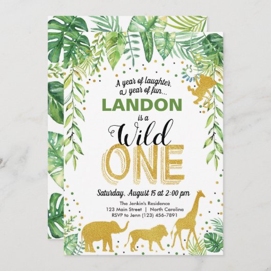 Invitation d'anniversaire sauvage Jungle Safari An (Devant / Derrière)