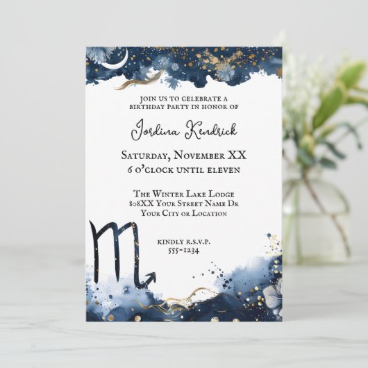 Invitation d'anniversaire Scorpion Horoscope Céles (Debout devant)