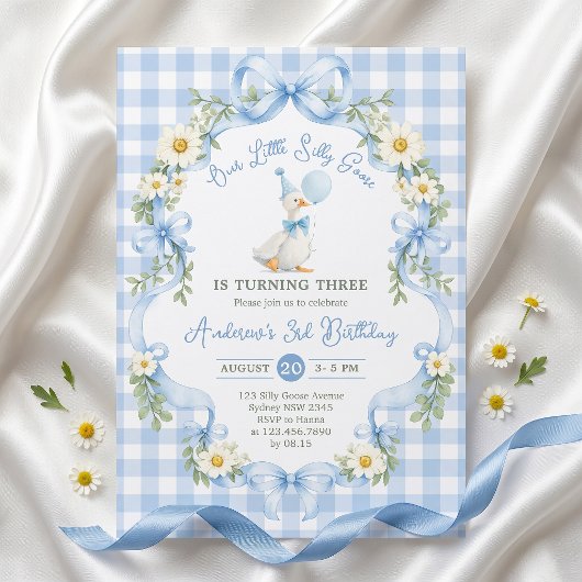 Invitation d'anniversaire Silly Goose Blue Bow