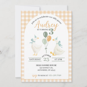 Invitation d'anniversaire Silly Goose   Plaid aqua