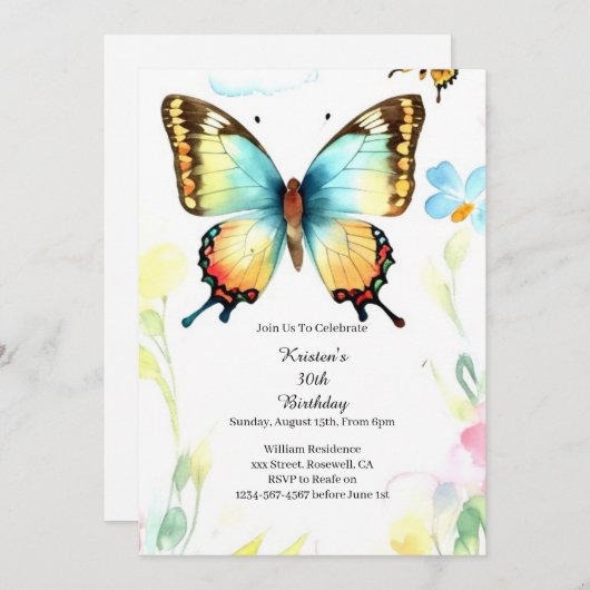 Invitation d'anniversaire simple (Devant / Derrière)