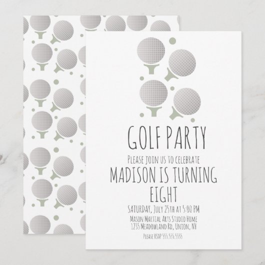 Invitation d'anniversaire Simple Boules de Golf (Devant / Derrière)