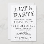 Invitation d'anniversaire simple en noir et blanc (Devant)