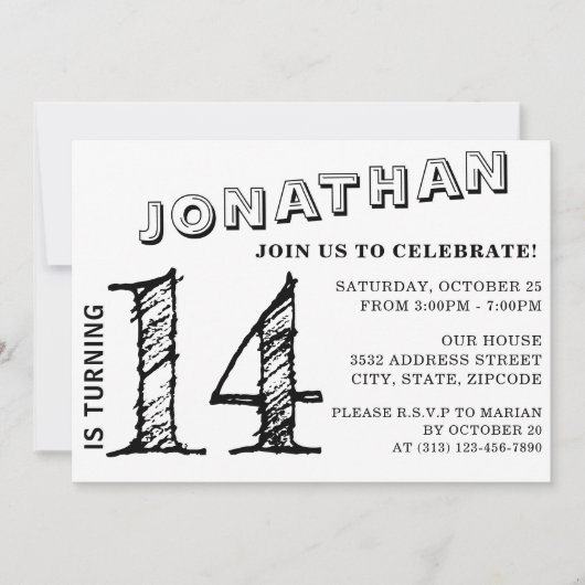 Invitation d'anniversaire simple en noir et blanc  (Devant)