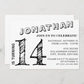 Invitation d'anniversaire simple en noir et blanc  (Devant / Derrière)