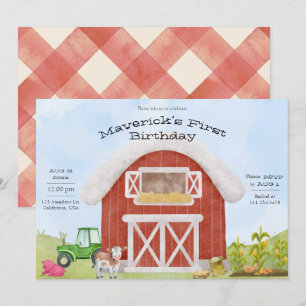 Invitation d'anniversaire Simple Farm Fun 1er anni