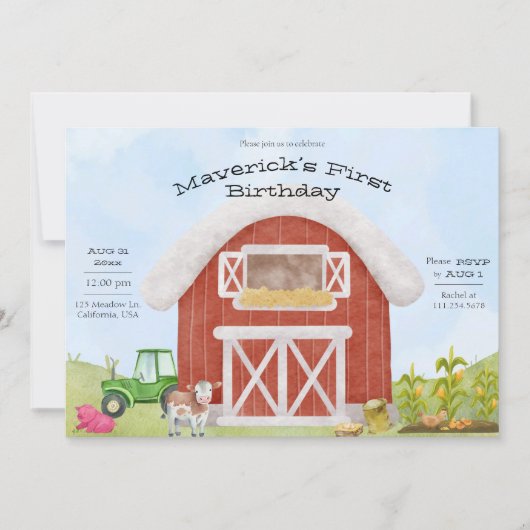 Invitation d'anniversaire Simple Farm Fun 1ère ann (Devant)