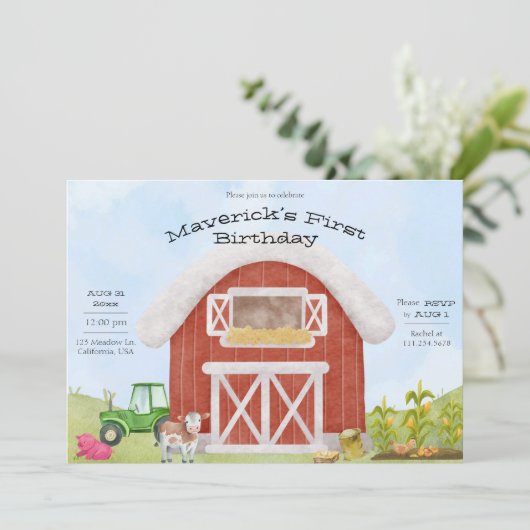 Invitation d'anniversaire Simple Farm Fun 1ère ann (Debout devant)