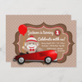 Invitation d'anniversaire Singe Chaussette (Devant / Derrière)