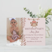 Invitation d'anniversaire singe rose (Debout devant)