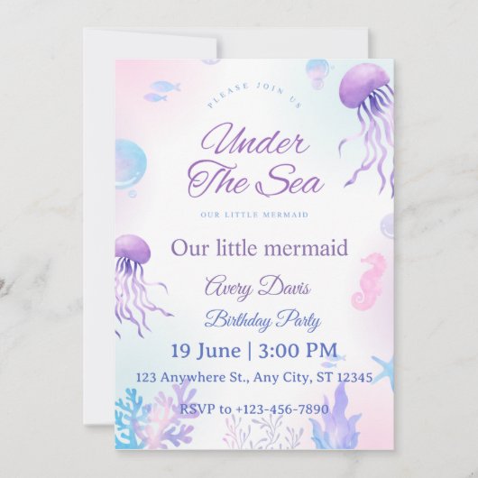 Invitation d'anniversaire sirène (Devant)