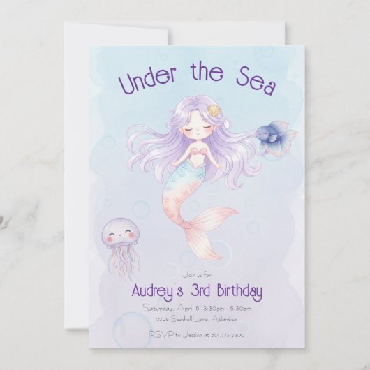 Invitation d'anniversaire sirène (Devant)