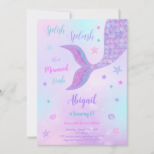 Invitation d'anniversaire sirène (Devant)