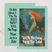 Invitation d'anniversaire sirène (Devant / Derrière)