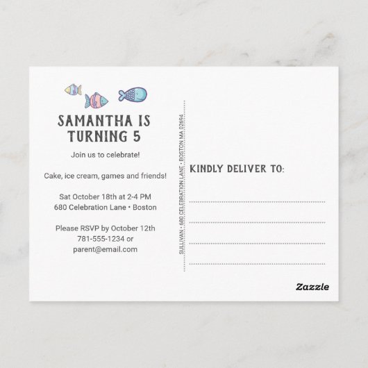 Invitation d'anniversaire sirène (Dos)