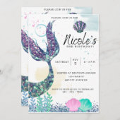 Invitation d'anniversaire Sirène à imprimer (Devant / Derrière)