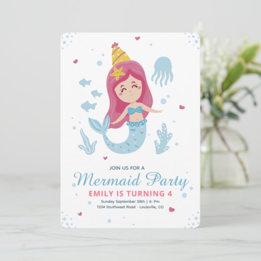 Invitation d'anniversaire sirène, Anniversaire sou (Debout devant)