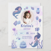 Invitation d'anniversaire sirène aquarelle violett (Devant)