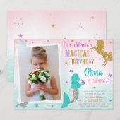 Invitation d'anniversaire Sirène Licorne avec phot (Devant / Derrière)