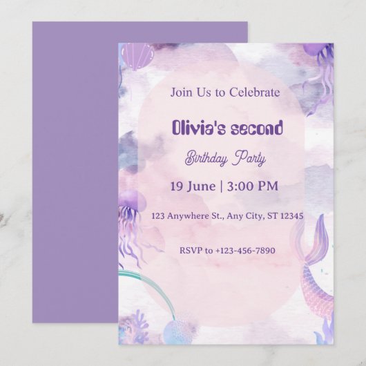 Invitation d'anniversaire sirène pour filles (Devant / Derrière)