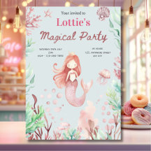 Invitation d'anniversaire sirène pour filles migno