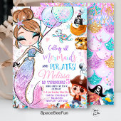 Invitation d'anniversaire Sirène Sirène et Pirates