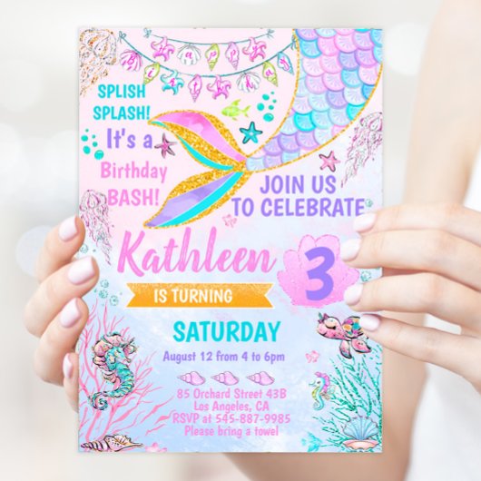 Invitation d'anniversaire sirène sous la mer
