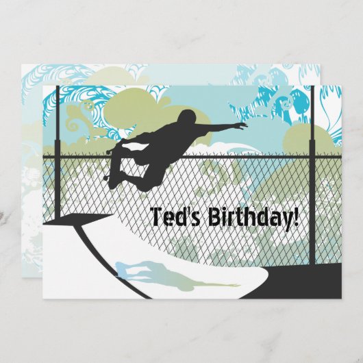 Invitation d'anniversaire - Skateboard (Devant / Derrière)