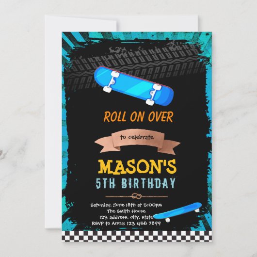 Invitation d'anniversaire skateboard (Devant)