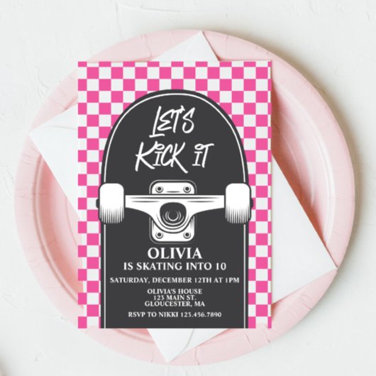 Invitation d'anniversaire Skateboard Let's Kick It