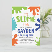 Invitation d'anniversaire Slime verte, bleue et or (Debout devant)