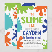 Invitation d'anniversaire Slime verte, bleue et or (Devant / Derrière)